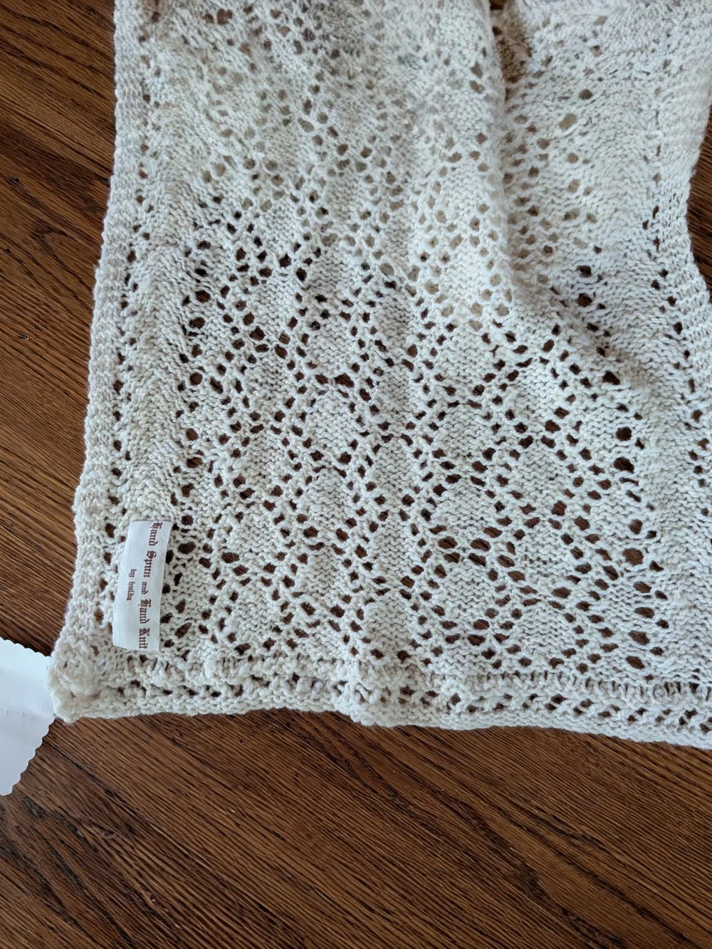 NWT Hand Spun & Knit Lace Shawl Scarf Cream White Pure Corriedale Wool By Hulda